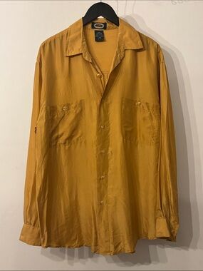 STEEL 100% Silk Shirt Men’s L Mustard Yellow Vintage Utility